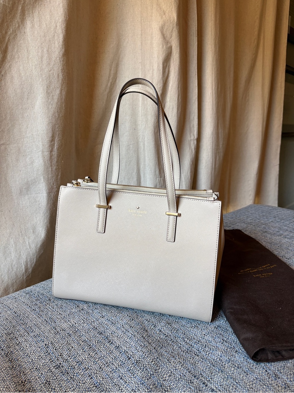 kate spade Cedar Street Jensen cream leather structured tote with gold hardware